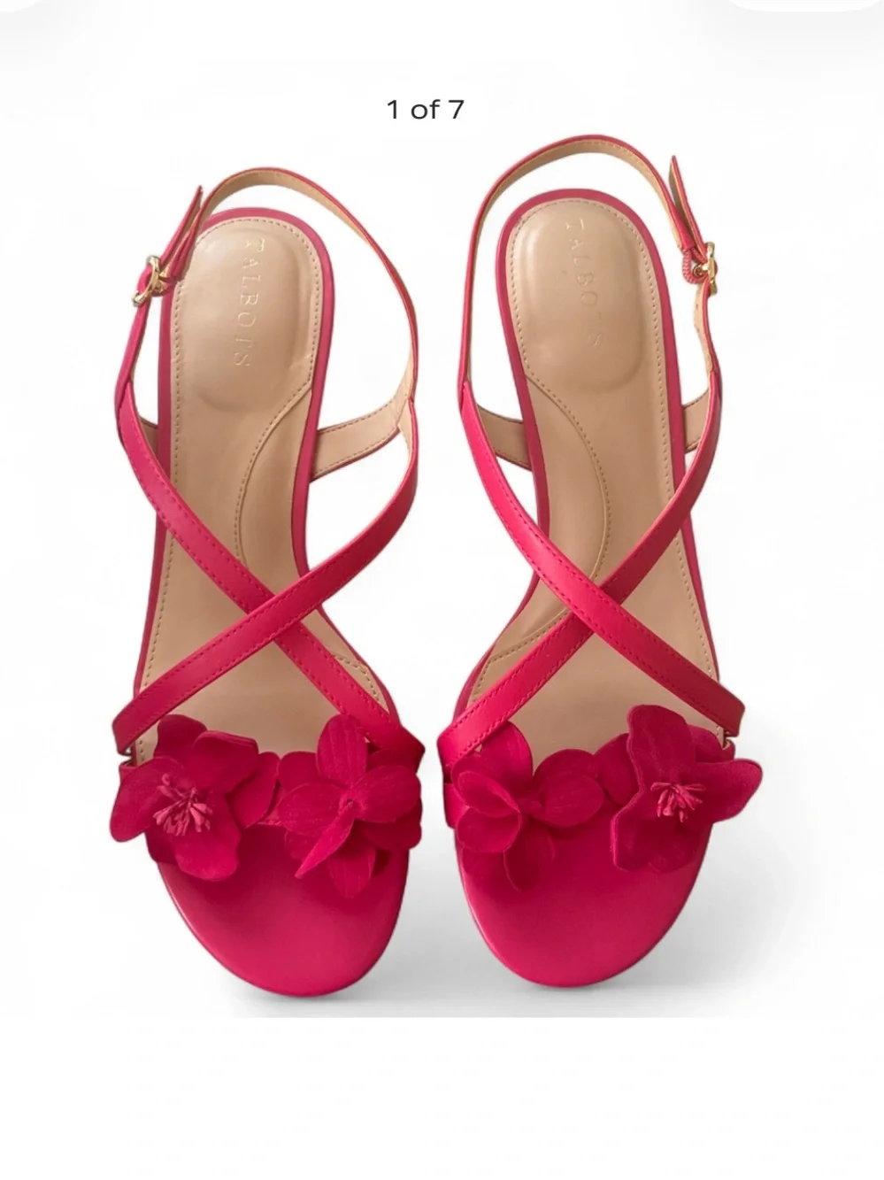 Talbots Hot Pink Floral Slingback Kitten Heel Leather Sandals Size 9